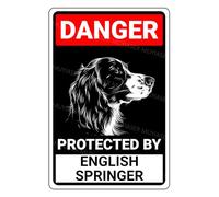 MUYIASER Danger Protected By English Springer Beware Of Dog Sign Aluminum Metal Tin Signs Door Sign Warning Sign For Fence Gate Yard Home Wall Decor 8x12 Inch