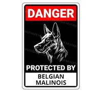 MUYIASER Danger Protected By Malinois Beware Of Dog Sign Aluminum Metal Tin Signs Door Sign Warning Sign For Fence Gate Yard Home Wall Decor 8x12 Inch