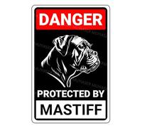 MUYIASER Danger Protected By Mastiff Beware Of Dog Sign Aluminum Metal Tin Signs Door Sign Warning Sign For Fence Gate Yard Home Wall Decor 8x12 Inch
