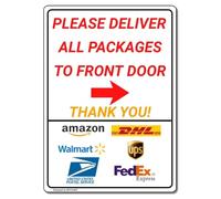 MUYIASER Delivery Sign Please Deliver All Packages to Front Door Right Arrow Outdoor Sign Metal Tin Sign Garden Sign Yard Sign Delivery Signs for Home 12x16 Inch