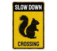 MUYIASER Metal Sign Squirrel Slow Down Crossing Sign Aluminum Metal Tin Signs Warning Sign For Fence Outdoor Yard Wall Decor 8x12 Inch