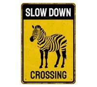 MUYIASER Metal Sign Zebra Slow Down Crossing Sign Aluminum Metal Tin Signs Warning Sign For Fence Outdoor Yard Wall Decor 8x12 Inch