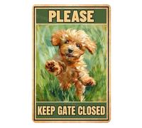 MUYIASER Metal Tin Sign Poodle Please Keep Gate Closed Vintage Metal Signs Retro Aluminum Tin Sign for Gate Garden Door Home Bar Cafe Decor 8x12 Inch