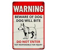 MUYIASER Warning Beware Of Dog Sign Dog Will Bite Bull Terrier Aluminum Metal Tin Signs Outdoor Yard Sign Warning Sign For Fence Yard Home Kitchen Farm Garden Wall Decor 8x12 Inch
