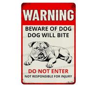 MUYIASER Warning Beware Of Dog Sign Dog Will Bite Bulldog Aluminum Metal Tin Signs Outdoor Yard Sign Warning Sign For Fence Yard Home Kitchen Farm Garden Wall Decor 8x12 Inch