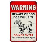 MUYIASER Warning Beware Of Dog Sign Dog Will Bite Dachshund Aluminum Metal Tin Signs Outdoor Yard Sign Warning Sign For Fence Yard Home Kitchen Farm Garden Wall Decor 8x12 Inch