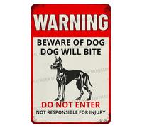 MUYIASER Warning Beware Of Dog Sign Dog Will Bite Doberman Aluminum Metal Tin Signs Outdoor Yard Sign Warning Sign For Fence Yard Home Kitchen Farm Garden Wall Decor 8x12 Inch