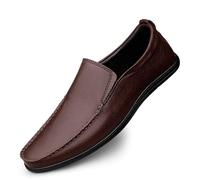 Muyin Men’s Black Leather Slip-On Moccasin Loafers - Lightweight Breathable Driving Shoes with Cushioned Latex Insole & Anti-Slip Outsole for Commute or Weekend(Brown,5 UK)