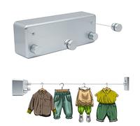 MUYIRTED Retractable Washing Line 2x4.2m Steel Core Clothes Lines For Outside, Laundry Clothesline Wall Mounted Heavy Duty, Pull Out Reel Washing Line, Outdoor And Indoor, Argent