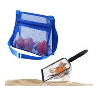 MUYIZI Beach Mesh Shovel with Mesh Shell Bags, Kids Filter Sand Scooper for Picking Up Shells,Shark Tooth Sifter Dipper for Boys and Girls,Beach Toys Accessories (Sapphire Blue)