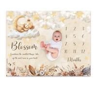 MUYOGRT Baby Milestone Blanket, Personalised Baby Milestone Blanket with Name, Soft & Comfortable Newborn Monthly Photo Prop Blanket Mat - the for New Mums,Bear Brown