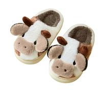 MUYOGRT Cow Slippers for Women - Fluffy Cartoon Animals Slippers Sliders, Winter Warm Memory Foam Slippers, Non Slip Cute Cozy Linen Slides, House Home Shoes for Girls Boys