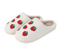 MUYOGRT Fluffy Slippers Women, Memory Foam Soft Plush Ladies Sliders, Warm Cozy House Home Shoes, Slip-on Indoor Slippers for Women Men Girls Boys(Strawberry,2.5/3 UK)