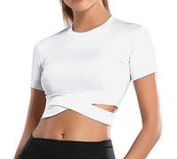 MUYOGRT Gym Tops for Women UK Crop Tops Sports Top Long Sleeve T-Shirts Crew Neck Cross Wrap Slim Fit Sexy Top Sports Yoga Training Gym T-Shirts