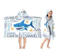 MUYOGRT Personalised Hooded Towels for Kids, Custom Name Poncho Towels Beach Changing Robe Bath Towel Pool Swimming Towels for Kids Girls Boys Teens (Shark)