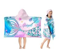 MUYOGRT Personalised Hooded Towels for Kids, Custom Name Poncho Towels Beach Changing Robe Bath Towel Pool Swimming Towels for Kids Girls Boys Teens (Mermaid A)