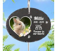 MUYOGRT Personalised Pet Memorial Plaques with Hook, Personalised Dog Memorial Gifts, Custom Engraved Plaques Stand Grave Stones with Photo & Name & Message Keepsakes, Oval+Photo
