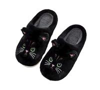 MUYOGRT Women's Cat Slippers, Fluffy Cartoon Animal Sliders, Winter Warm Memory Foam, Non-Slip, Cute Cozy Slides, Retro Soft Plush Lightweight House Home Shoes, Size 8.5/9 UK, Black
