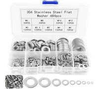 Muyohix Washers Set, 684 Pieces Flat Washers Stainless Steel, 9 Sizes Washers Assortment, Round Body Washers for Screws Bolts M2 M2.5 M3 M4 M5 M6 M8 M10 M12
