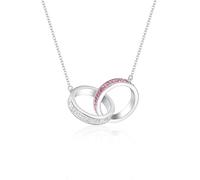 MUYUU Double Ring Necklace, Silver Plated Red White Blue Bling Crystal Necklace for Women, Patriotic Jewelry, Chain Length:18", Pendant size:1.44"x0.82"x0.16", Silver, Crystal