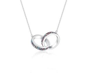 MUYUU Double Ring Necklace, Silver Plated Red White Blue Bling Crystal Necklace for Women, Patriotic Jewelry