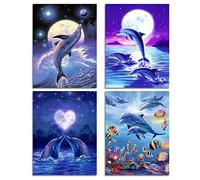Muzagroo Art 4 Pack Diamond Paintings Kits for Adults 5D Diamond Art DIY with Round Full Drill Diamonds for Beginners Dolphins Diamond Wall Art for Living Room