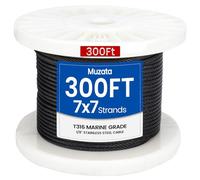 MUZATA 300ft 1/8" Black T316 Stainless Steel Cable Wire Rope for Indoor Outdoor Cable Railing Stair Deck Fencing 7x7 Strand DIY Balustrade Hanging WR19 WP1