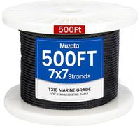 Muzata 500 ft 1/8" Black Stainless Steel Cable Railing System Hardware T316 Stainless Steel Wire Rope 7x7 Strands 1800 lb Breaking Strength Black Cable Railing Kit for Indoor Outdoor WR19