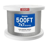 Muzata 500Feet T316 Stainless Steel Cable,1/8'' Aircraft Steel Wire Rope Cable for Railing,Decking, DIY Balustrade, 7x7,Series WR02