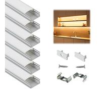 Muzata 6-Pack 3.3ft/1Meter 8x17mm U Shape LED Aluminum Channel System with Cover, End Caps and Mounting Clips Aluminum Profile for LED Strip Light Installations U1SW WW, LU1…