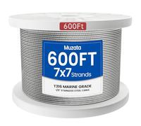 Muzata 600 ft 1/8" Stainless Steel Cable Railing System Hardware T316 Stainless Steel Wire Rope 7x7 Strands 1800 lb Breaking Strength Deck Cable Railing Kit for Indoor Outdoor Coastal WR02