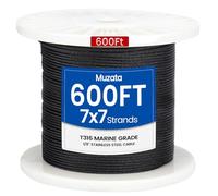 MUZATA 600ft 1/8" Black T316 Stainless Steel Cable Wire Rope for Indoor Outdoor Cable Railing Stair Deck Fencing 7x7 Strand DIY Balustrade Hanging WR19 WP1