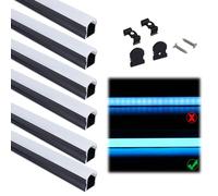 Muzata 6Pack 3.3FT/1M Excellent Spotless LED Aluminium Profile with Thicker Milky White Cover No Hot Spots Black Deeper LED Strip Diffuser Channel Strip Light Diffuser U108 BW 1M