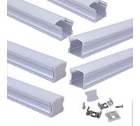 Muzata 6Pack 3.3FT/1M LED Channel Spotless Lighting Effect with Fluorescent Frosted Diffuser Cover,Deep Silver Aluminum Extrusion Profile Track for LED Strip Light, U101 1M WW, LU2 LN1 LW1