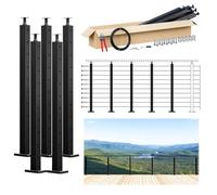Muzata Complete Set 36" Cable Railing Post Kit Include 4Pack Black Cable Deck Railing Posts PS01, 250ft Wire Rope, Swageless Cable Railing System DIY Kit (No Handrail) RWS1 BH4S