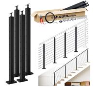 Muzata Complete Set 36" Stair Cable Railing Post Kit Fit for 25°-35° Stair Include 3Pack Black Railing Posts PS01, 200ft Wire Rope, Swageless Cable Railing System DIY Kit (No Handrail) RWS1 BA4S