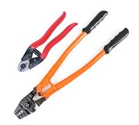 Muzata Hand Swager Crimper 14'' Wire Rope Crimping Tool for Aluminum Copper Sleeve Ferrule 1/16” 5/64” 3/32” 7/64” 1/8” Cable Railing End Fitting Terminals with Cable Cutter CT03