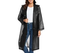 Muzeca Reusable EVA Rain Poncho for Adults, Unisex Men and Women Hooded Long Clear Raincoat, Gray Black, M