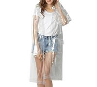 Muzeca Reusable EVA Rain Poncho for Adults, Unisex Men and Women Hooded Long Clear Raincoat, Transparent, XL