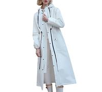 Muzeca Reusable EVA Rain Poncho for Adults, Unisex Men and Women Hooded Long Clear Raincoat, Zz Long Raincoat Cream White, M
