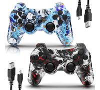 MUZELI Controller für PS3, 2 Pack Kabelloser Controller für Playstation 3 mit Double Shock Ergonomie, wiederaufladbarer Gamepad-Joystick mit Ladekabel(Fire& Blau Design)