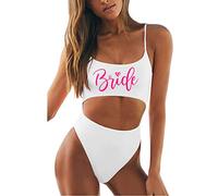 MUZHI Women's Bride One Piece Swimsuits Ruched Tommy Control Wifey Swimwear Sexy Back Crossover Swimming Bathing Suits, Bride Pk White, S