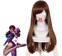 MUZI WIG Overwatch Cosplay Wig for Game D.VA Hana Song Cosplay Women Fashion Long Straight Hair Brown Halloween Costume Anime Wig with Free Wig Cap