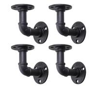 MUZIK 4 Pack Pipe Shelf Bracket - Rustic L-Shaped Shelving Support for Wall Mount Floating Industrial Shelves - Vintage Black Iron Finish DIY Pipe Shelf (4*4 Inch)