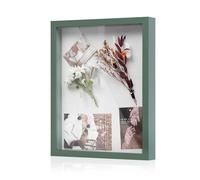 Muzilife 11x14 Shadow Box Picture Frame with Linen Board - Deep Wood & Glass Display Rustic Case Ready to Hang Memorabilia, Pins, Awards, Medals, Wedding, Tickets, and Photos, Green