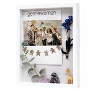 Muzilife 11x14 Shadow Box Picture Frame with Linen Board - Deep Wood & Glass Display Rustic Case Ready to Hang Memorabilia, Pins, Awards, Medals, Wedding, Tickets, and Photos, White