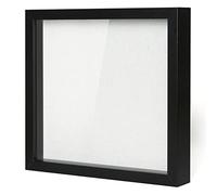 Muzilife 12x12 Shadow Box Picture Frame with Linen Board - Deep Wood & Glass Display Case Ready to Hang Memory Box Baby Sports Memorabilia, Pins, Awards, Medals, Wedding, Tickets and Photos (Black)