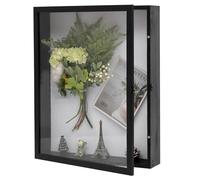 Muzilife 16x20 Shadow Box Picture Frame - 3.54" Deep Extra Large Display Case with Natural Wood Frame, Tempered Glass, Linen Back & Pins for Jersey, Flowers, Memorabilia, Tickets, Photos, Black