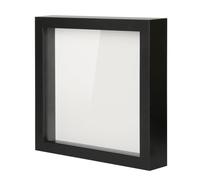 Muzilife 8x8 Shadow Box Picture Frame with Linen Board - Deep Wood & Glass Display Case Ready to Hang Memory Box Baby Sports Memorabilia, Pins, Awards, Medals, Wedding, Tickets and Photos (Black)