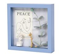 Muzilife 8x8 Shadow Box Picture Frame with Linen Board - Deep Wood & Glass Display Case Ready to Hang Memory Box Baby Sports Memorabilia, Pins, Medals, Wedding, Tickets and Photos, Blue